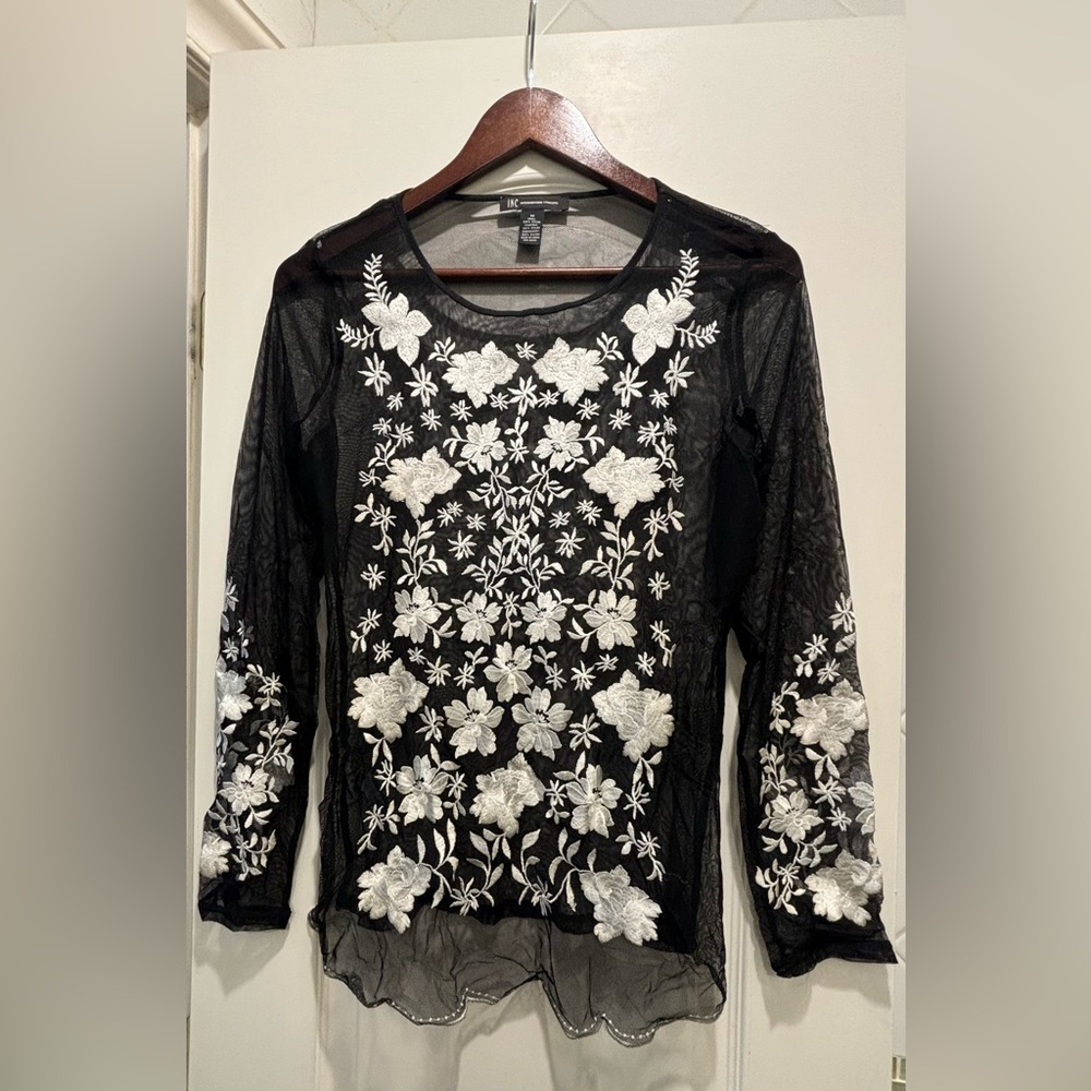 INC International Concepts Elegant Black and White Floral Top